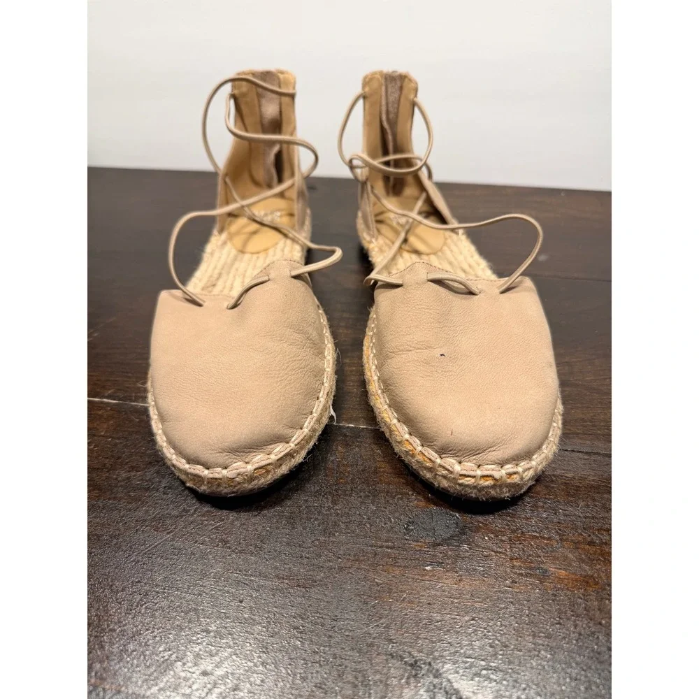 Eileen Fisher Nude Leather Lace Up Espadrille Flats Women's Sz 6